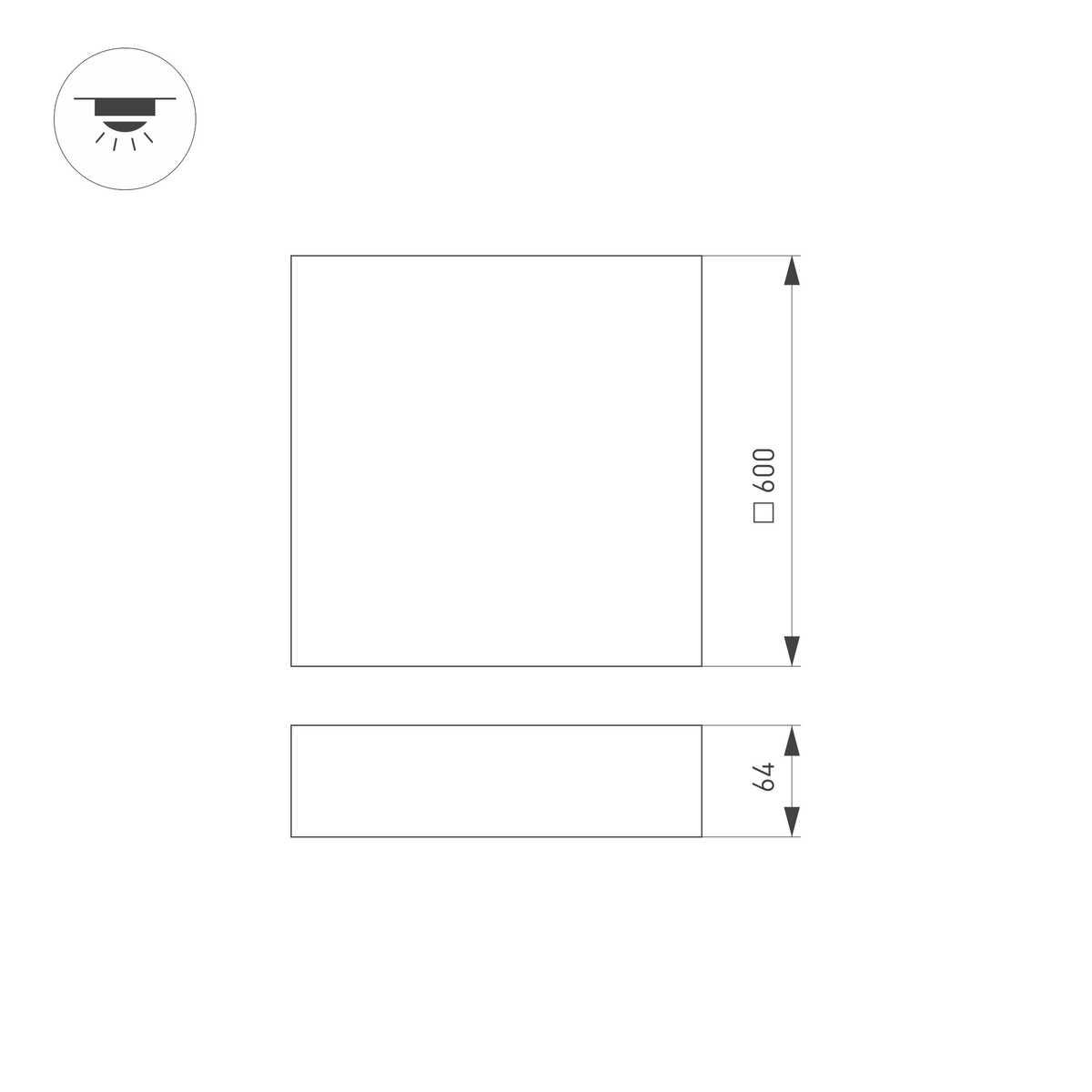 Потолочный светодиодный светильник Arlight IM-Quadro-Emergency-3H-S600x600-64W Day4000 041045