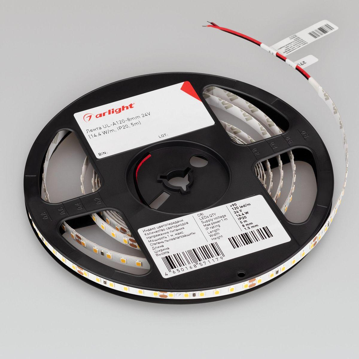 Светодиодная лента Arlight 4W/m 120Led/m 2835SMD холодный белый 5M UL-A120-8mm 24V White6000 042300