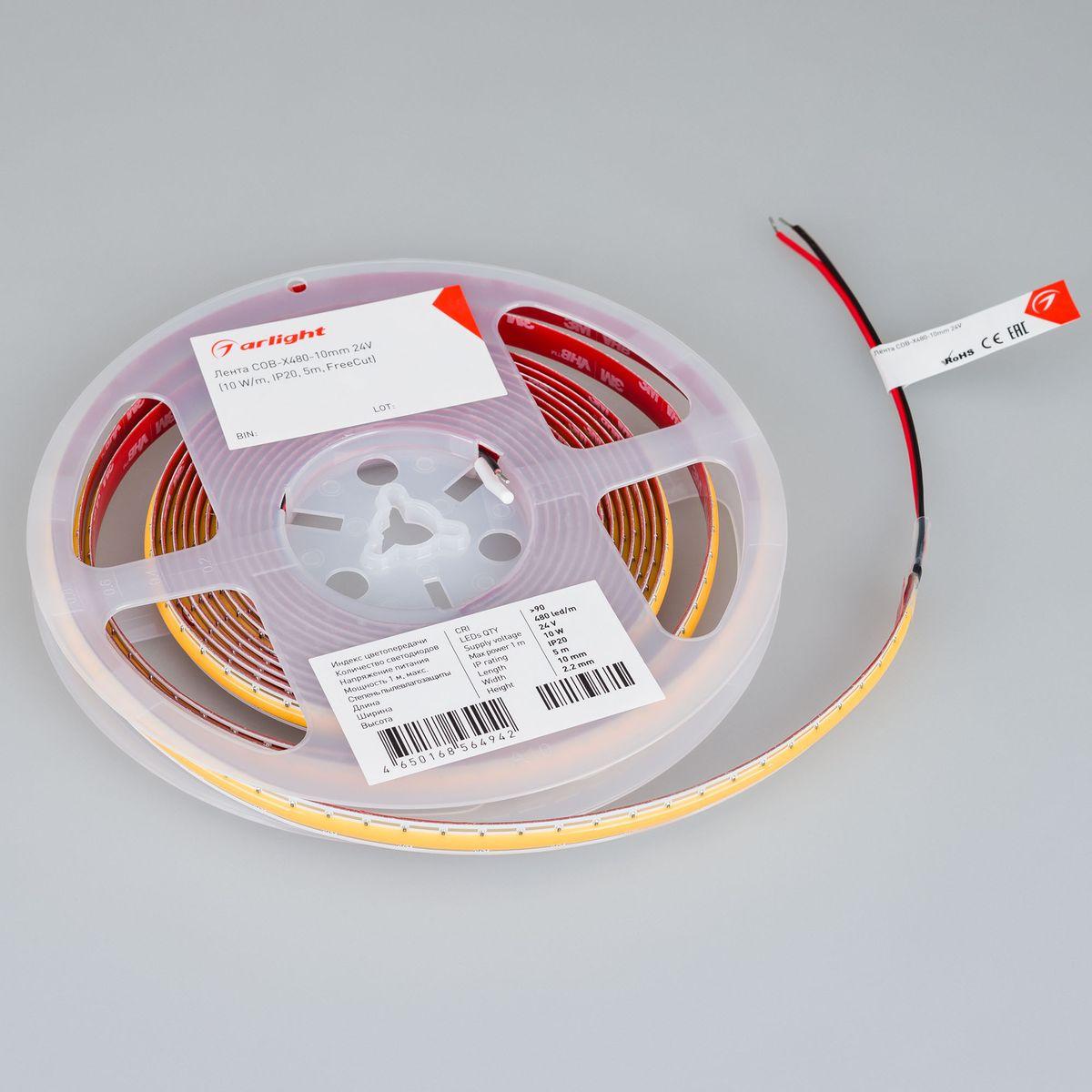 Светодиодная лента Arlight 10W/m 480Led/m CSP теплый белый 5M COB-X480-10mm 24V Warm3000 044196