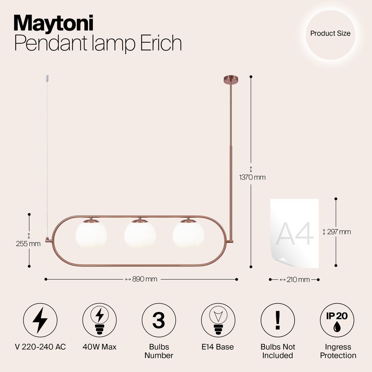 Подвесной светильник Maytoni Erich MOD221PL-03BS