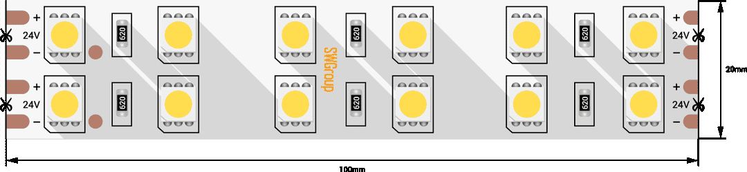 Светодиодная лента SWG 28,8W/m 120Led/m 5050SMD теплый белый 5M SWG5120-24-28.8-WW-М 009704
