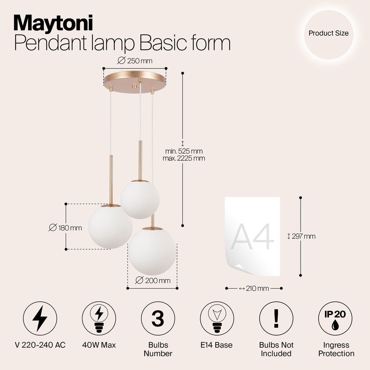Подвесной светильник Maytoni Basic form MOD321PL-03G1