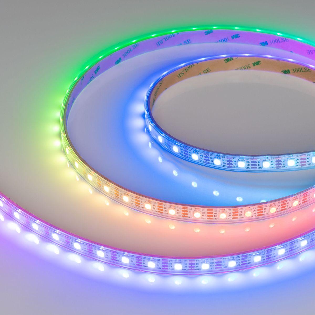 Светодиодная влагозащищенная лента Arlight Бегущий огонь 12W/m 60Led/m 5060SMD разноцветный 5M SPI-P-B60-12mm 5V RGB-PX1-BPT 041167