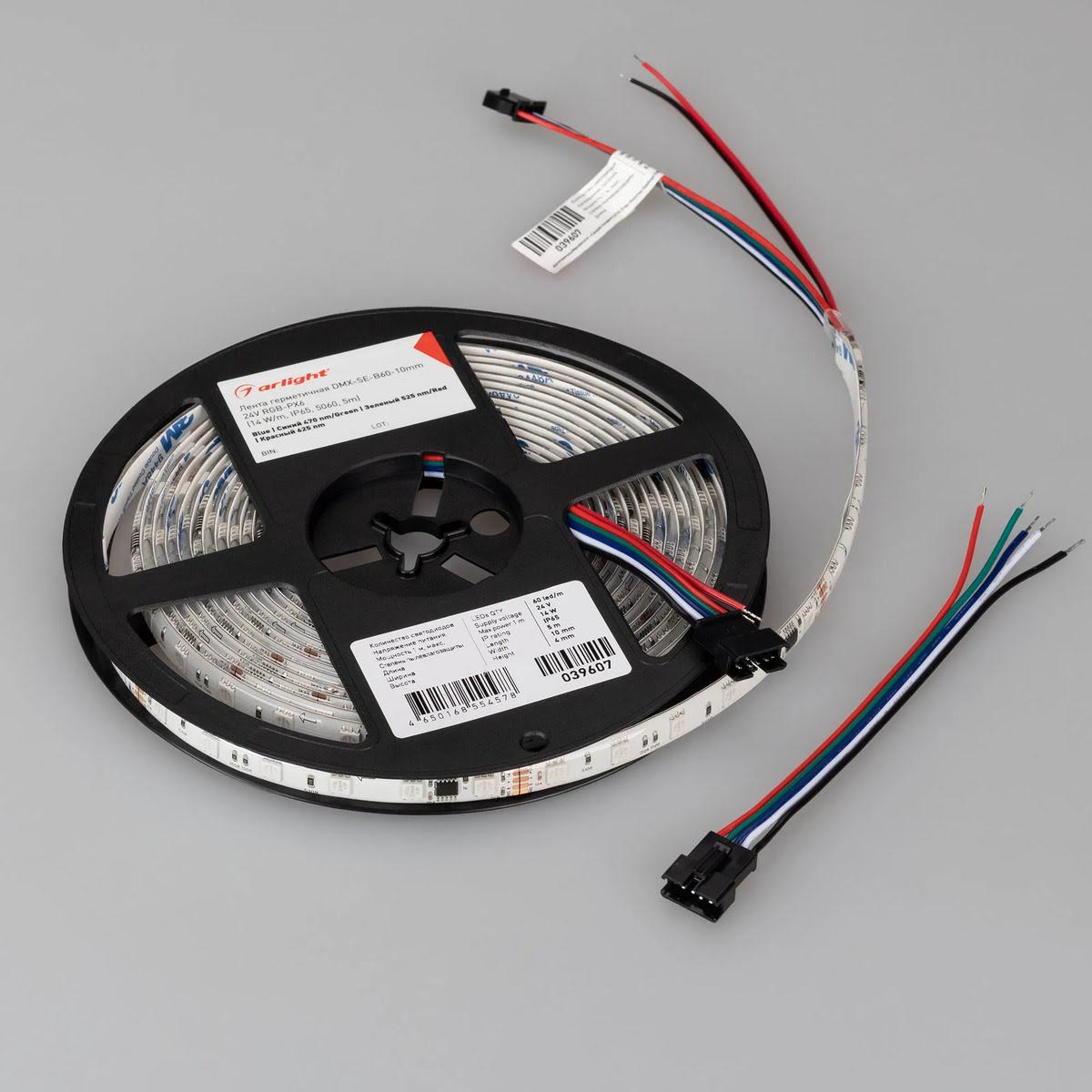 Светодиодная лента герметичная Arlight 14W/m 60LED/m 5060SMD разноцветный 5М DMX-SE-B60-10mm 24V 039607