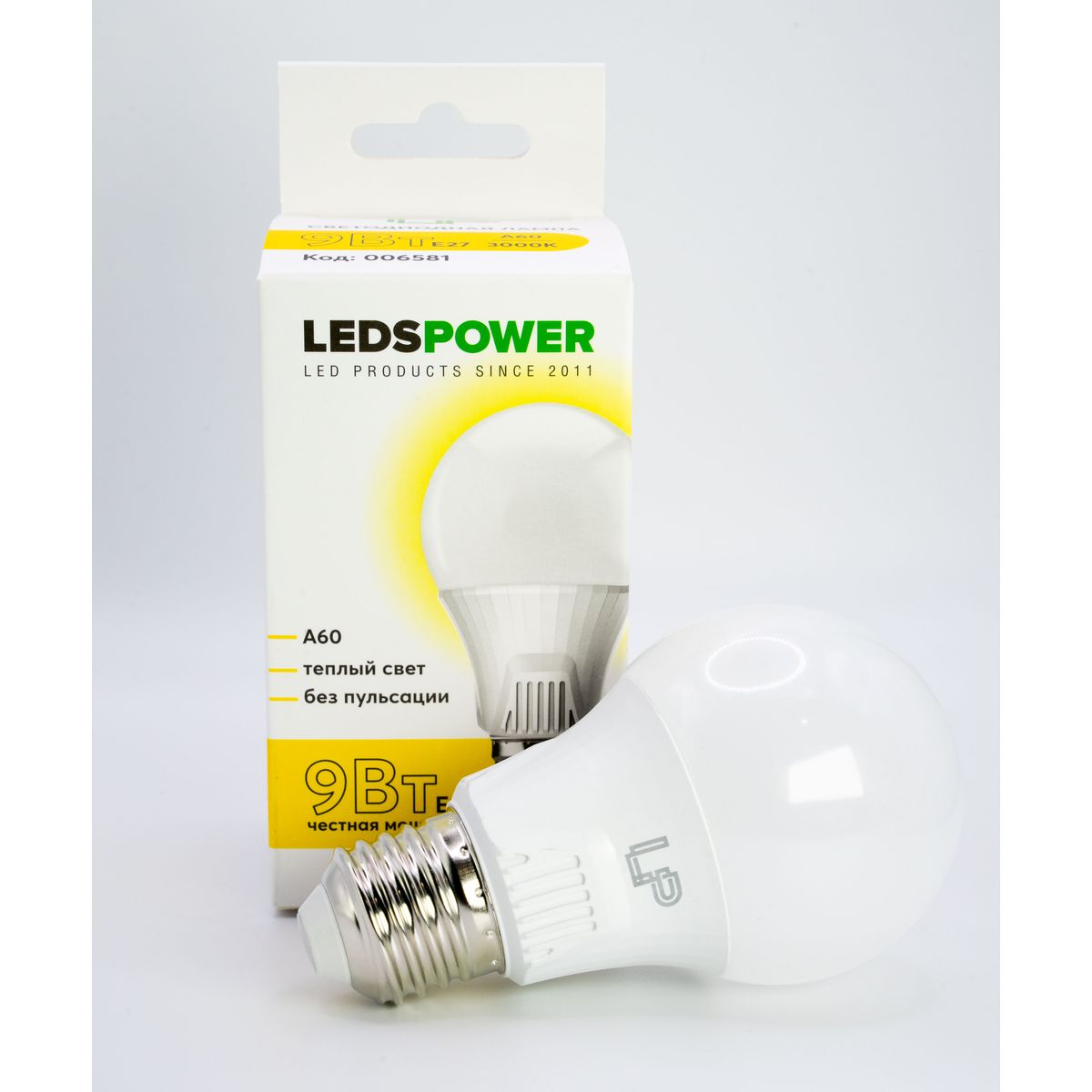 Светодиодная лампа LEDS POWER A60 E27 9Вт 3000К 006581