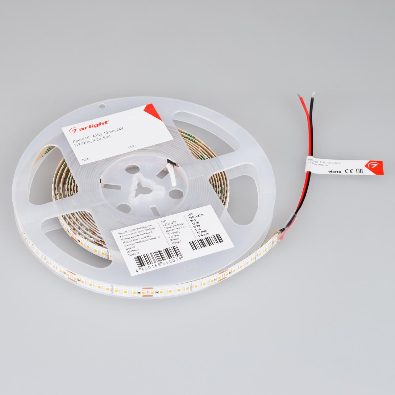 Светодиодная лента Arlight 12W/m 80Led/m 2835SMD дневной белый 5M UL-A180-10mm 24V Day5000 044512