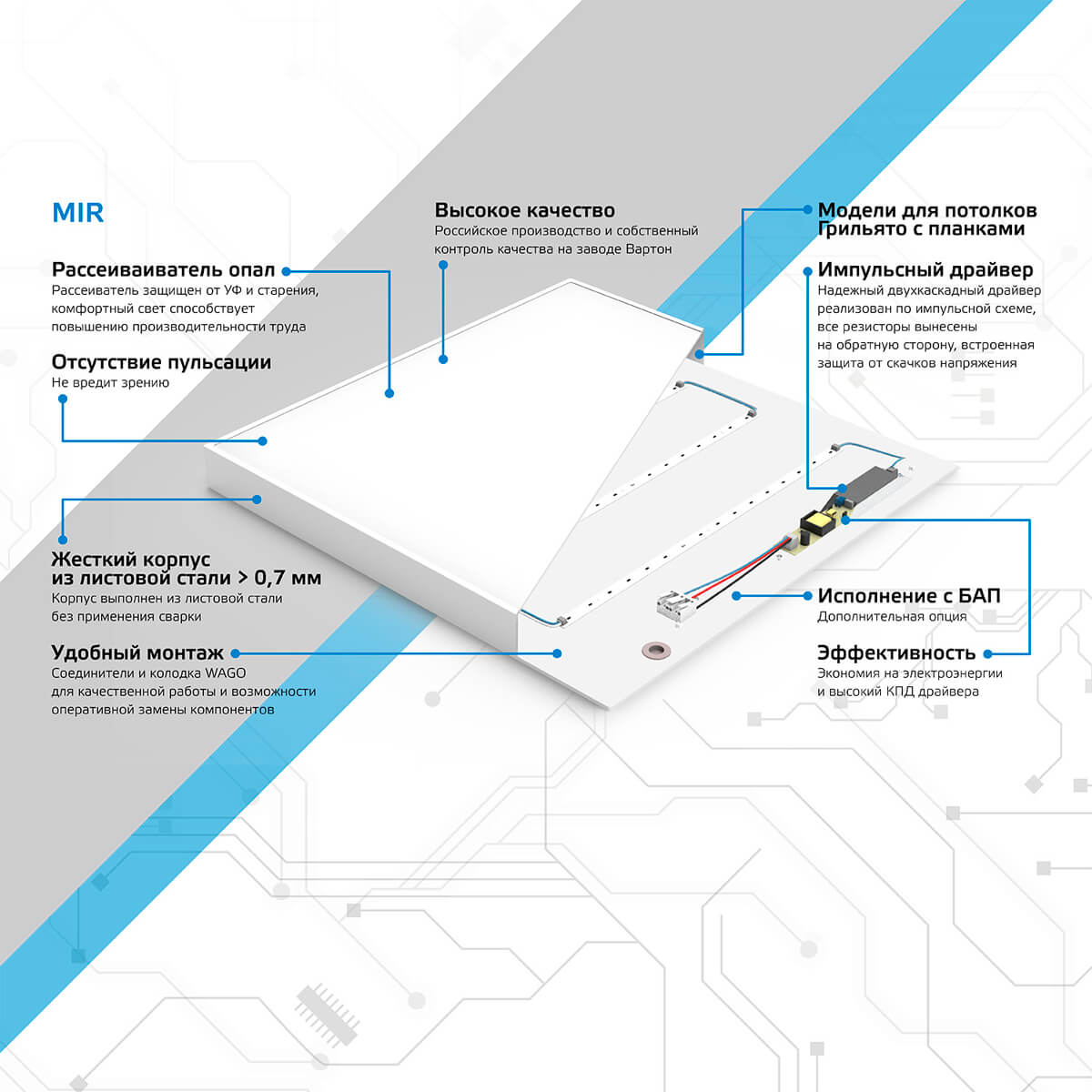 Встраиваемый светодиодный светильник Gauss Mir G1-A0-00070-01G02-2003540