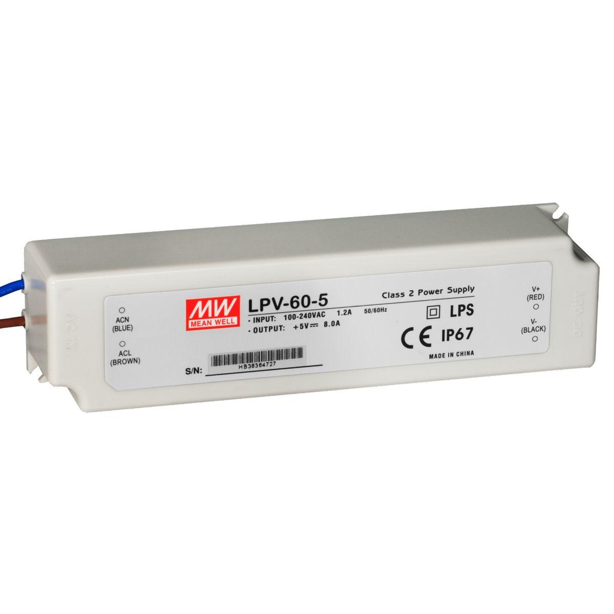 Блок питания Mean Well, герметичный, LPV-60-5, в пластиковом корпусе LPV-60-5