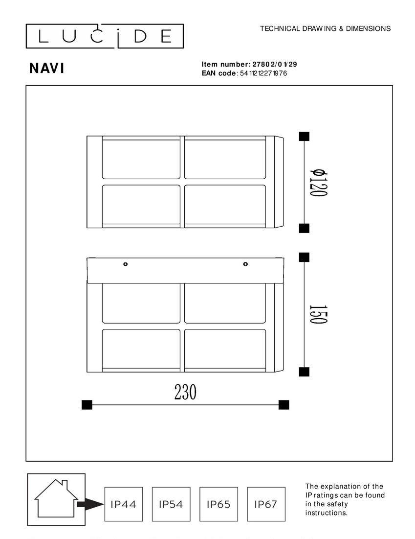Уличный настенный светильник Lucide Navi 27802/01/29