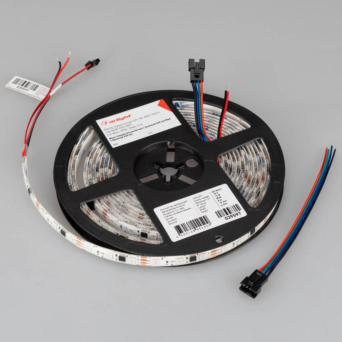 Светодиодная лента Arlight 12W/m 60LED/m 5060SMD разноцветный 5М SPI-SE-B60-10mm 12V 039597