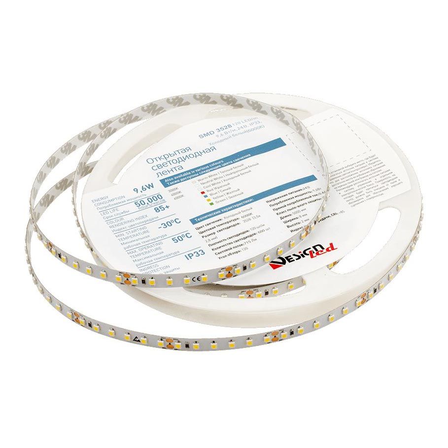 Светодиодная влагозащищенная лента DesignLed 9,6W/m 120LED/m 3528SMD холодный белый 5M 002482