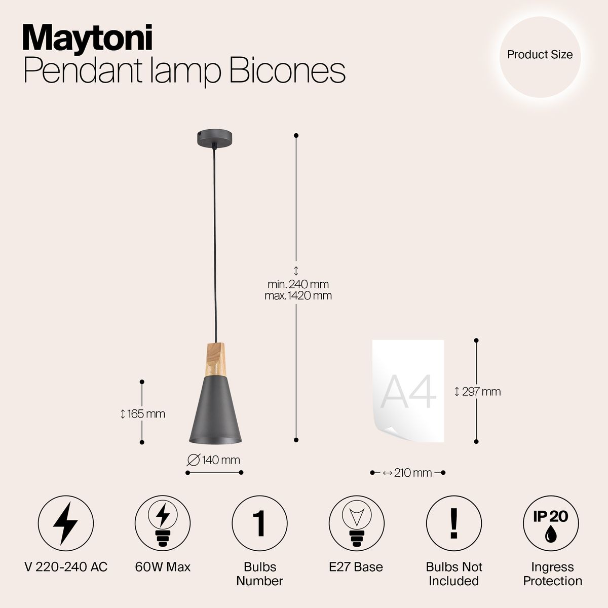 Подвесной светильник Maytoni Bicones P359-PL-140-C