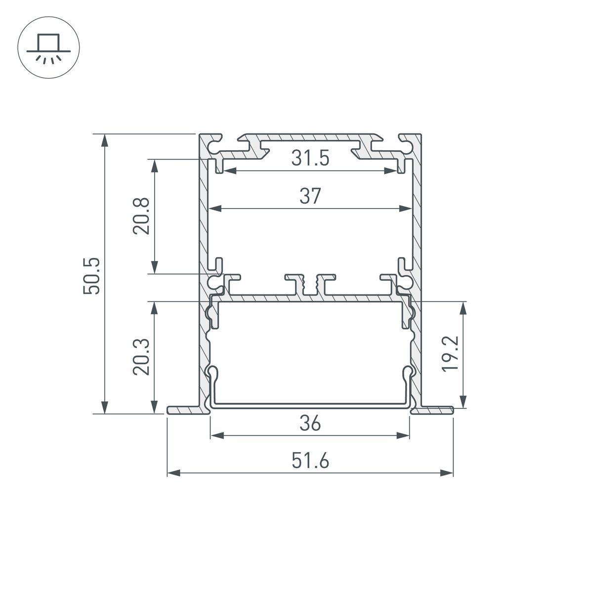 Профиль встраиваемый Arlight SL-Linia52-3L-F-2000 Anod 044682