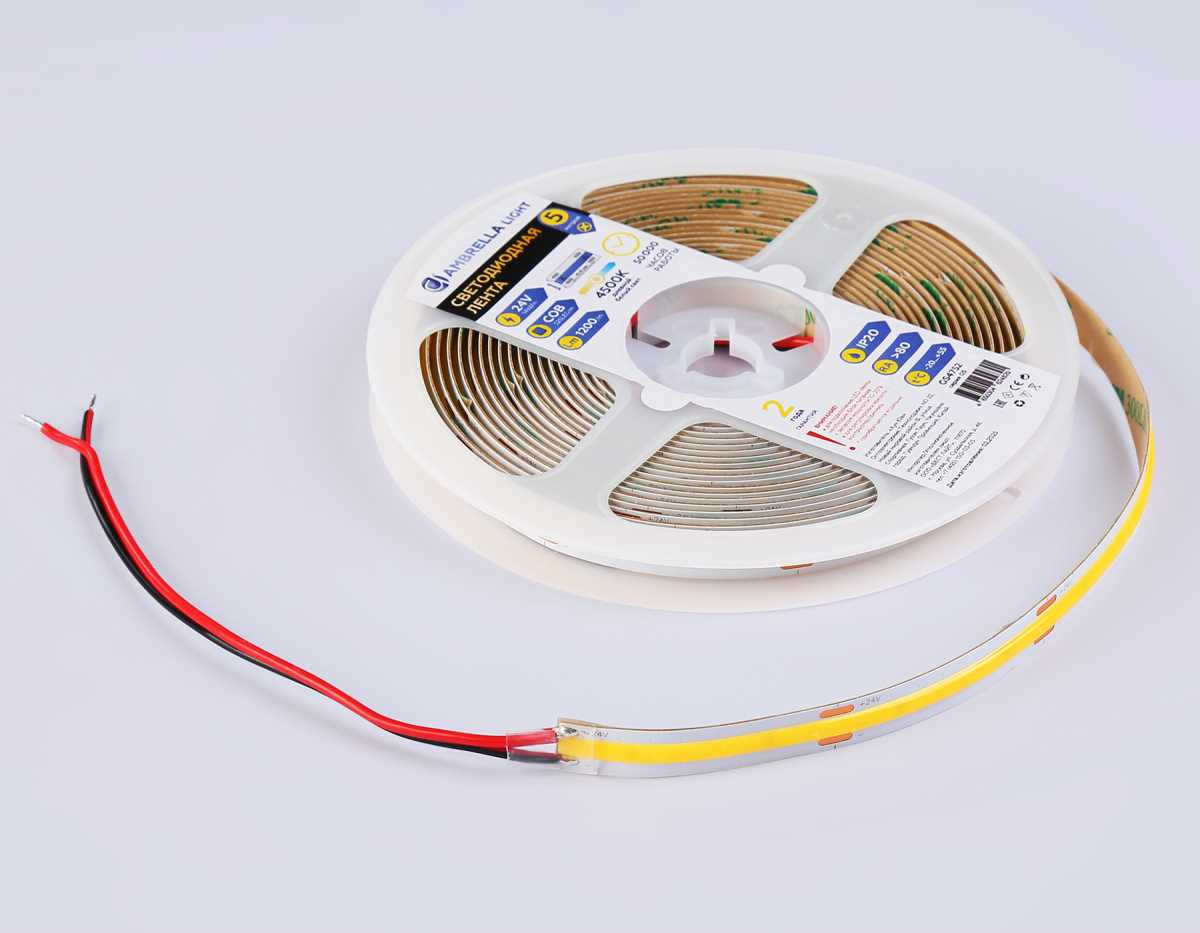 Светодиодная лента Ambrella Light GS4752 COB 528Led/14W m/ 24V IP20 4500K/ 5m*10mm*2mm (2 конт.) GS4752