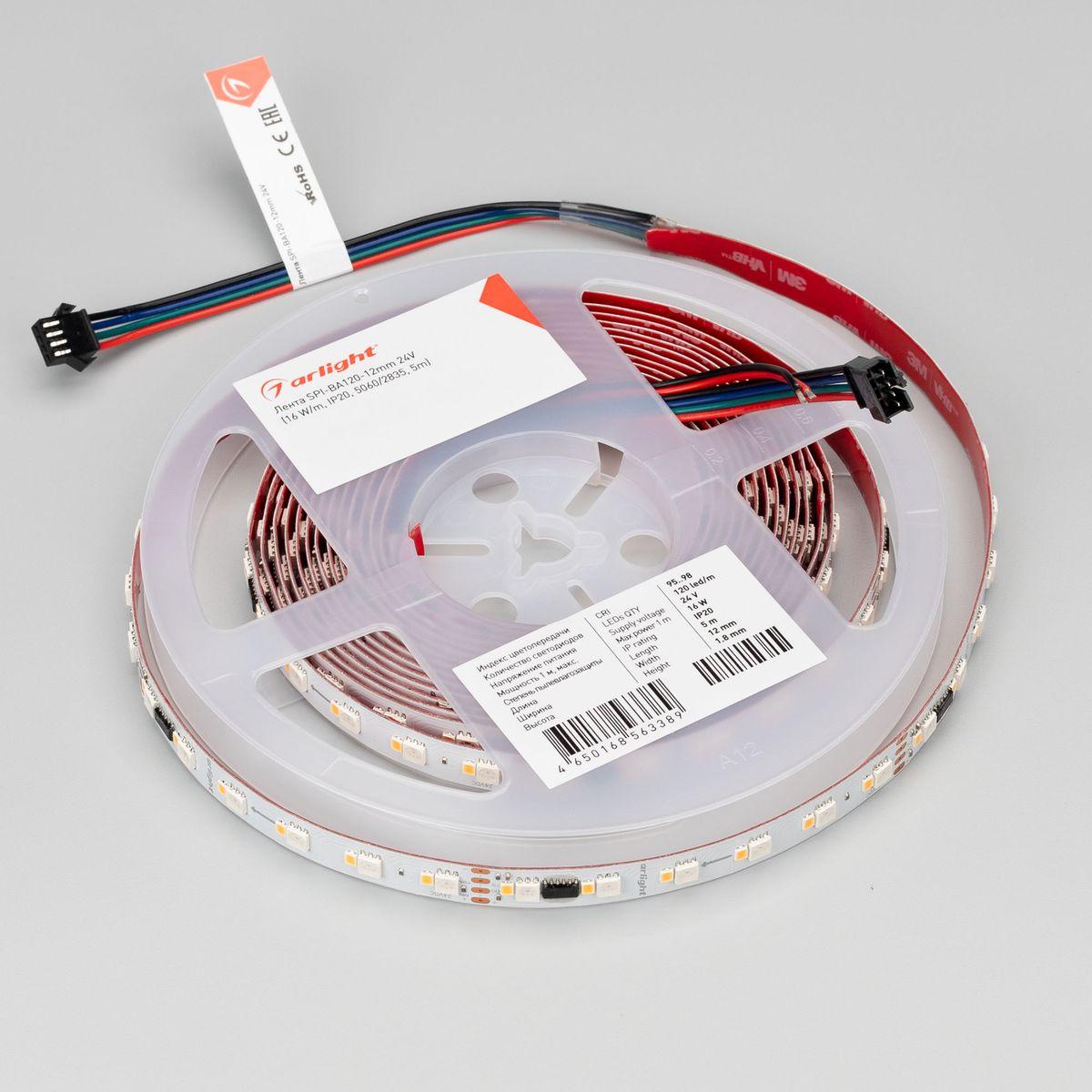 Светодиодная лента Arlight Бегущий огонь 6W/m 60Led/m 5060/2835SMD разноцветный/теплый белый 5M SPI-BA120-12mm 24V RGBW-Warm-PX6-BPT 040620