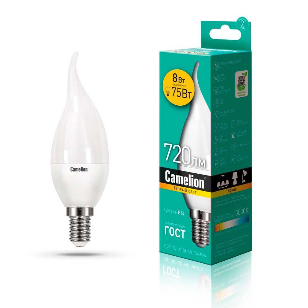 Лампа светодиодная Camelion E14 8W 3000K LED8-CW35/830/E14 12387