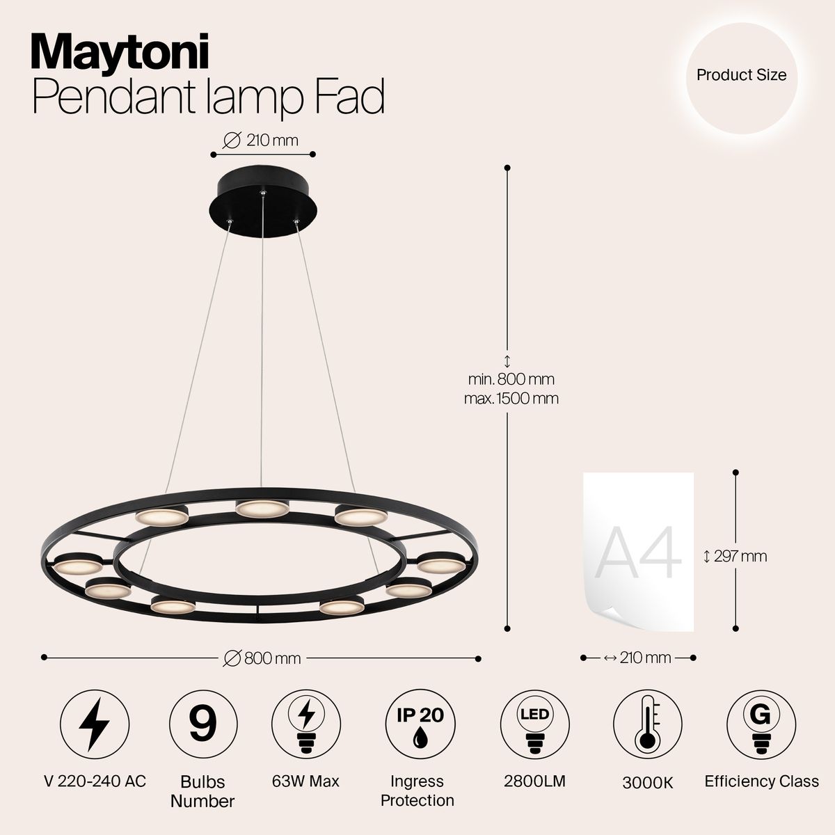 Подвесной светодиодный светильник Maytoni Fad MOD070PL-L63B3K