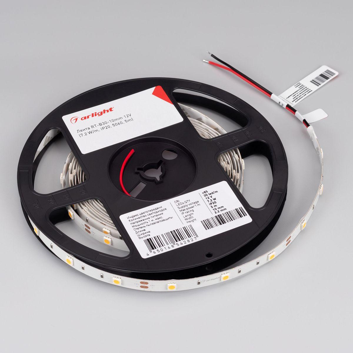 Светодиодная лента Arlight 7,2W/m 30Led/m 5060SMD дневной белый 5M RT-B30-10mm 12V Day4000 011570(2)