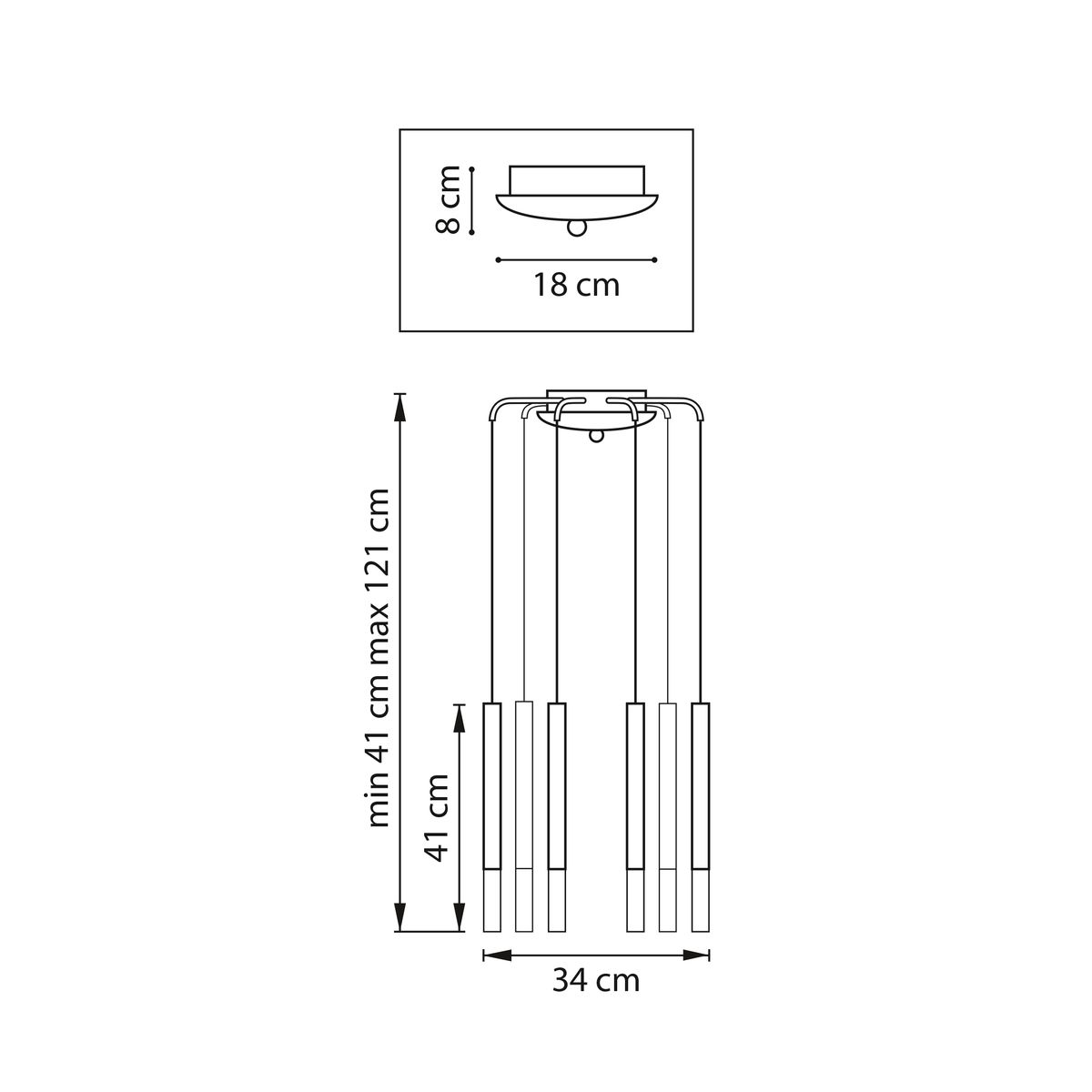 Комплект с подвесной люстрой Lightstar Tubo (574737+747147 (8шт) L8T747147