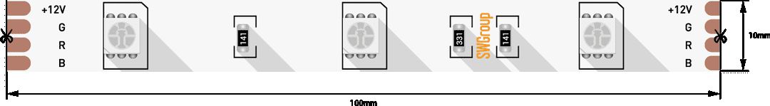 Светодиодная лента SWG 7,2W/m  30Led/m 5050SMD RGB 5M SWG530-12-7.2-RGB-М 009258