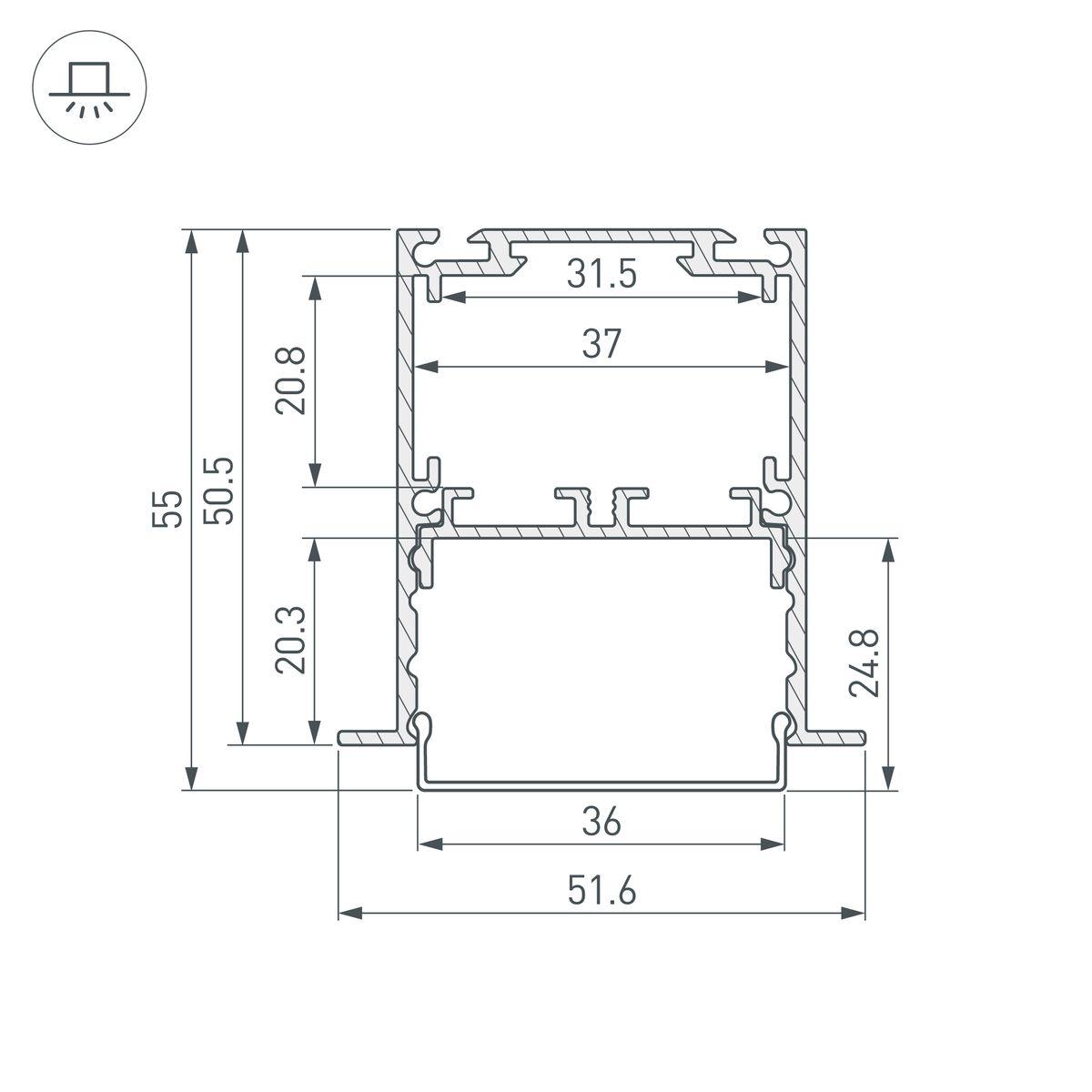 Профиль встраиваемый Arlight SL-Linia52-3L-F-2000 Anod 044682