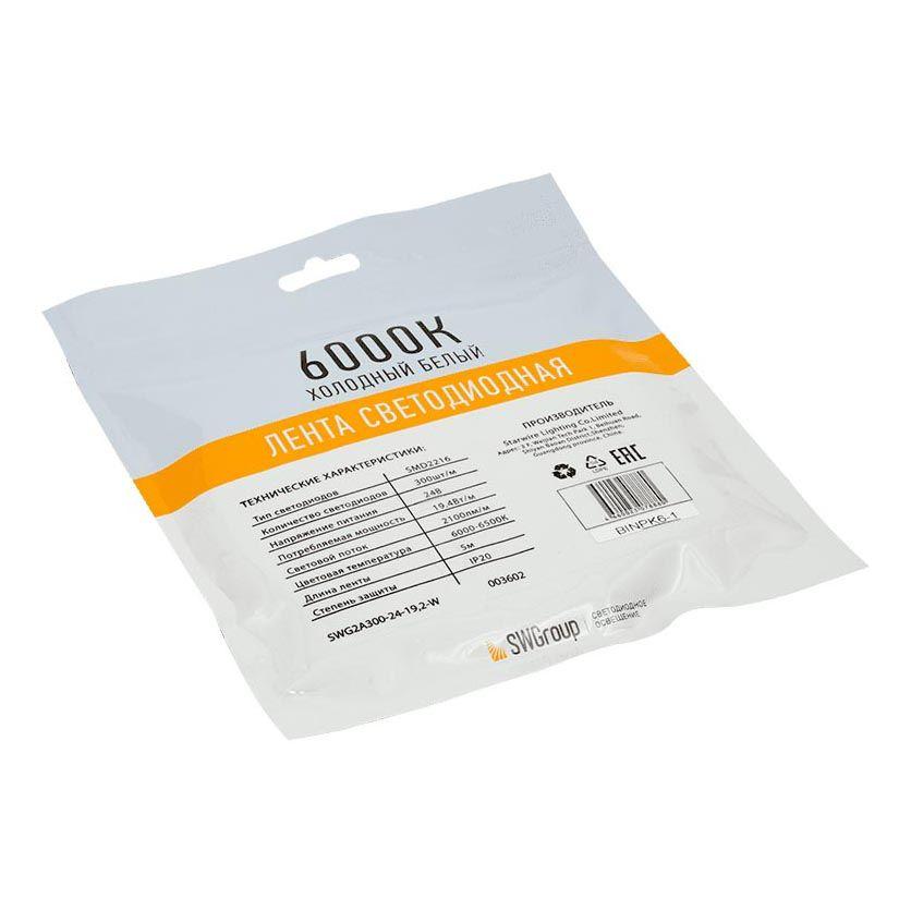 Светодиодная лента SWG 19,2W/m 60LED/m 2216SMD холодный белый 5M 003602