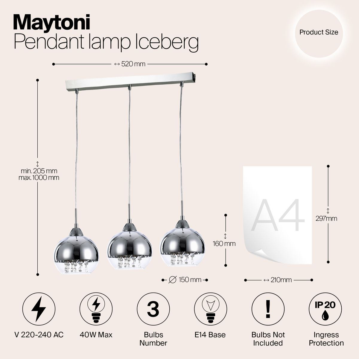 Подвесной светильник Maytoni Iceberg P012-PL-03-N