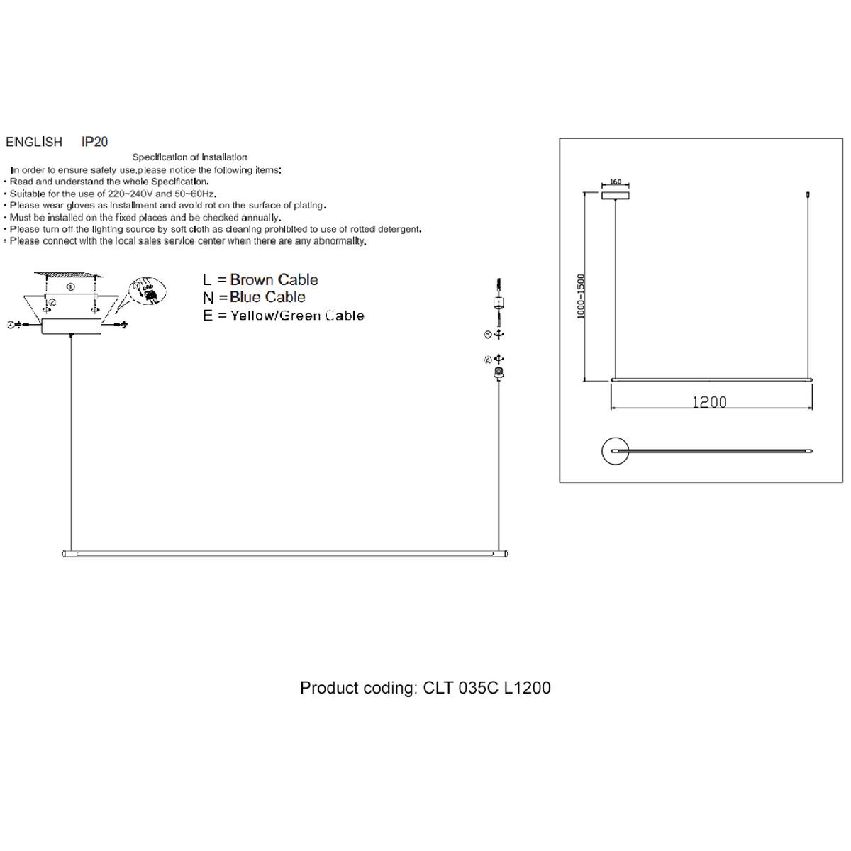 Подвесной светодиодный светильник Crystal Lux CLT 035C L1200 GO