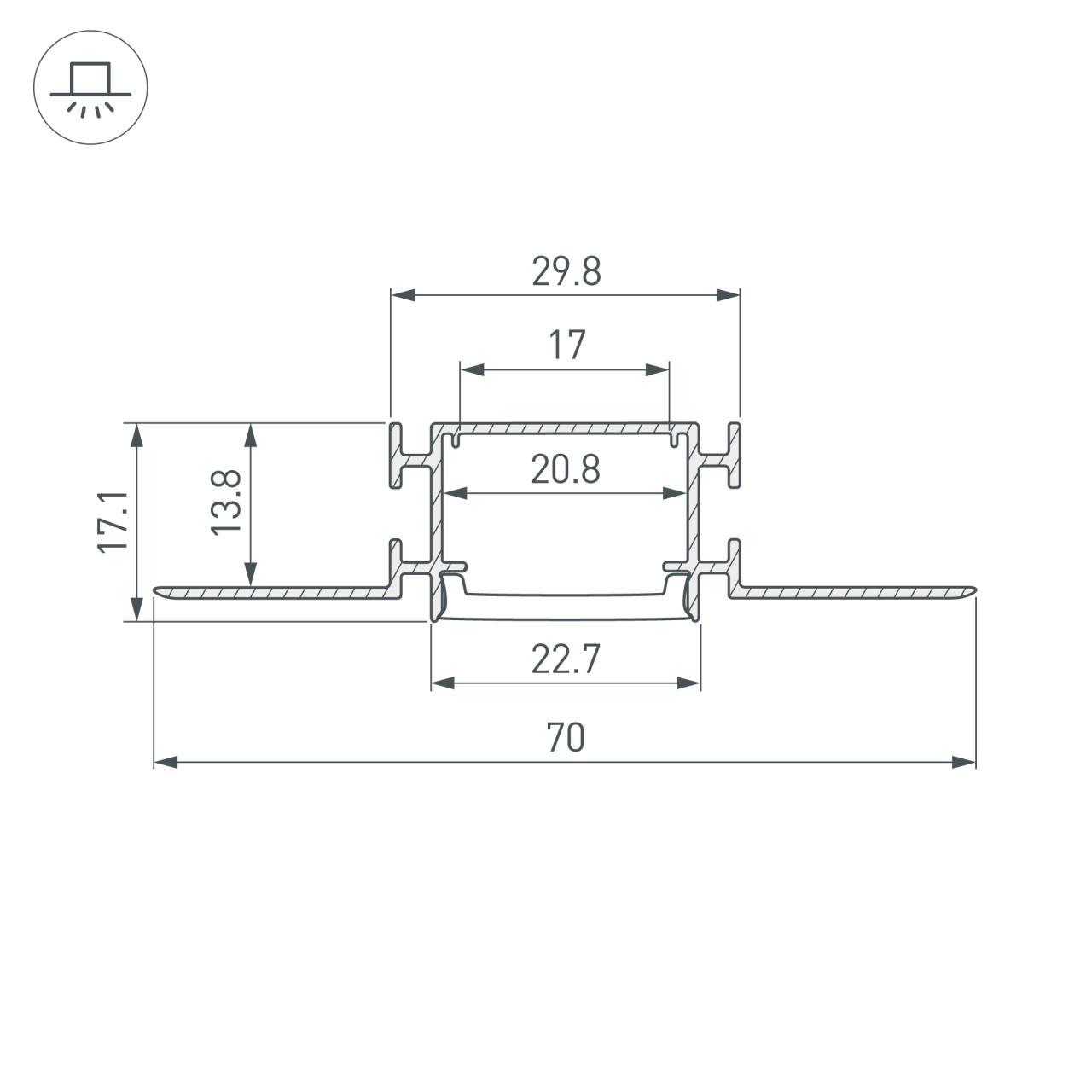Профиль встраиваемый Arlight Fantom-Bent-W23-Top-2000 Anod 040347