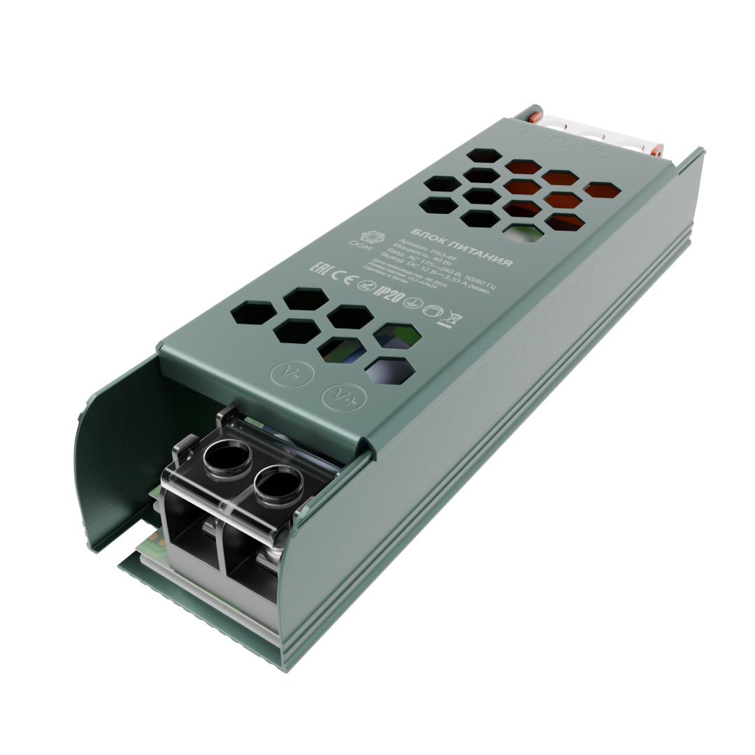 Блок питания слим-метал OGM 12V 40W IP20 3,33A PS3-46