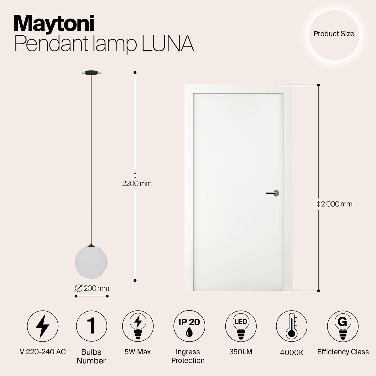 Подвесной светодиодный светильник Maytoni Technical Luna P039PL-5W4K-20INS-B