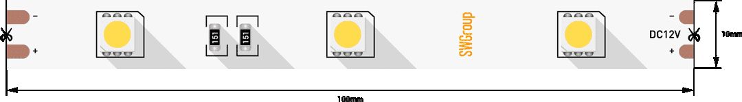 Светодиодная лента SWG 7,2W/m  30Led/m 5050SMD холодный белый 5M SWG530-12-7.2-W-М 009261