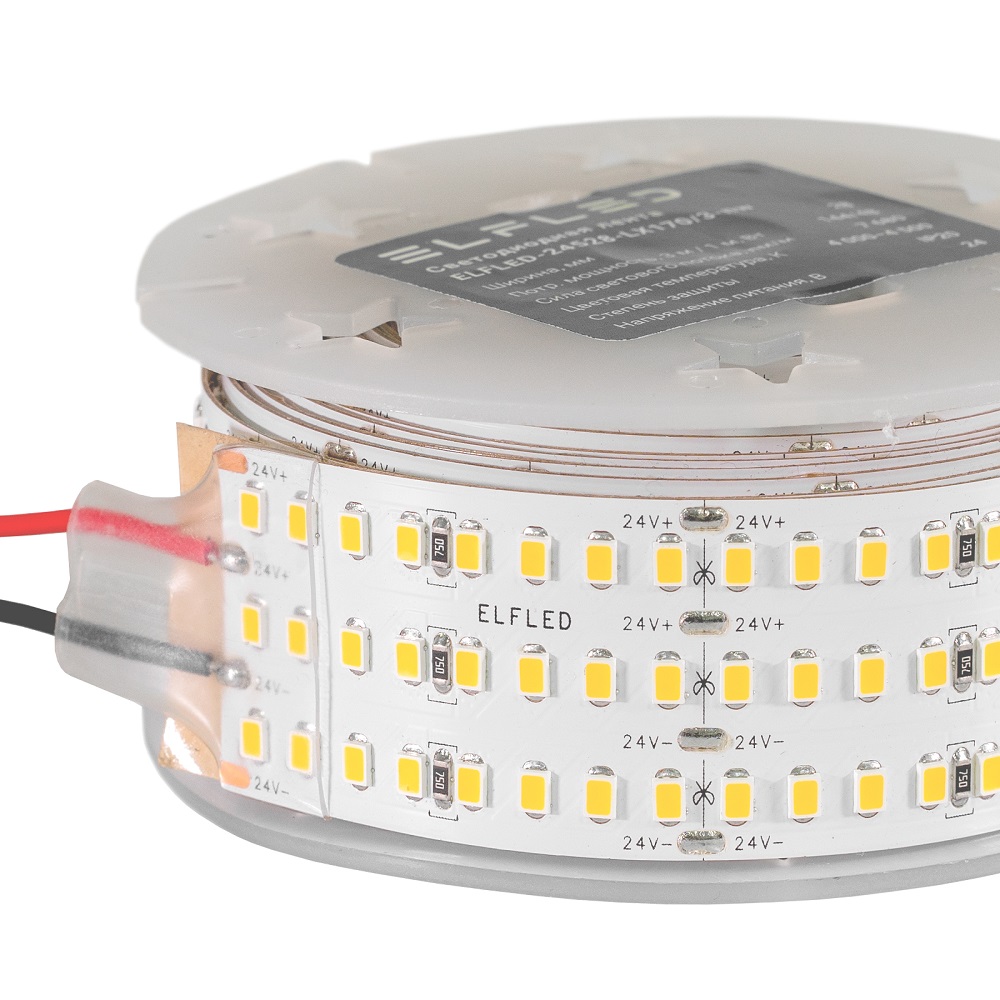 Лента светодиодная ELFLED LX170, 528/м (2835), 24В, 48Вт/м, 3м, 3ряда, белый 6500-7000К ELFLED-24528-LX170/3-w