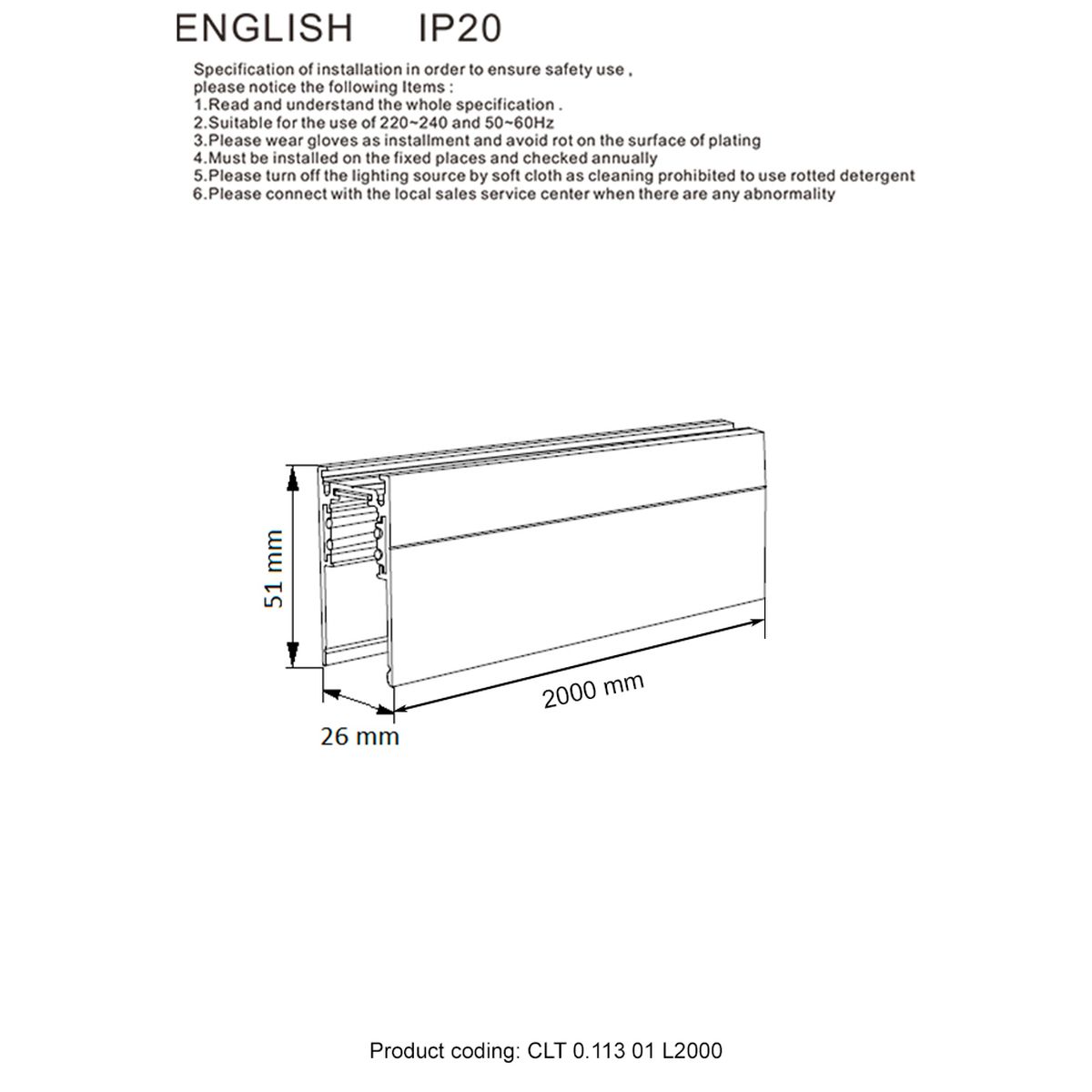 Шинопровод магнитный Crystal Lux CLT 0.113 01 L2000 WH