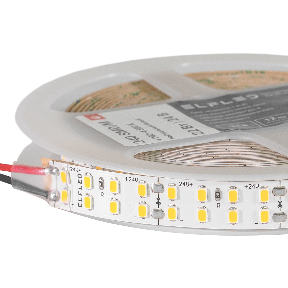 Лента светодиодная ELFLED PRO140, 240/м (2835), 24В, 22Вт/м, 5м, 2ряда, белый нейтральный 4000-4500К ELFLED-24240-PRO140/2-nw