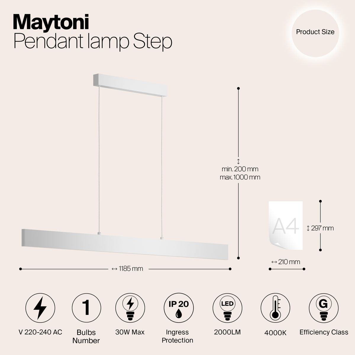 Подвесной светодиодный светильник Maytoni Step P010PL-L30W4K