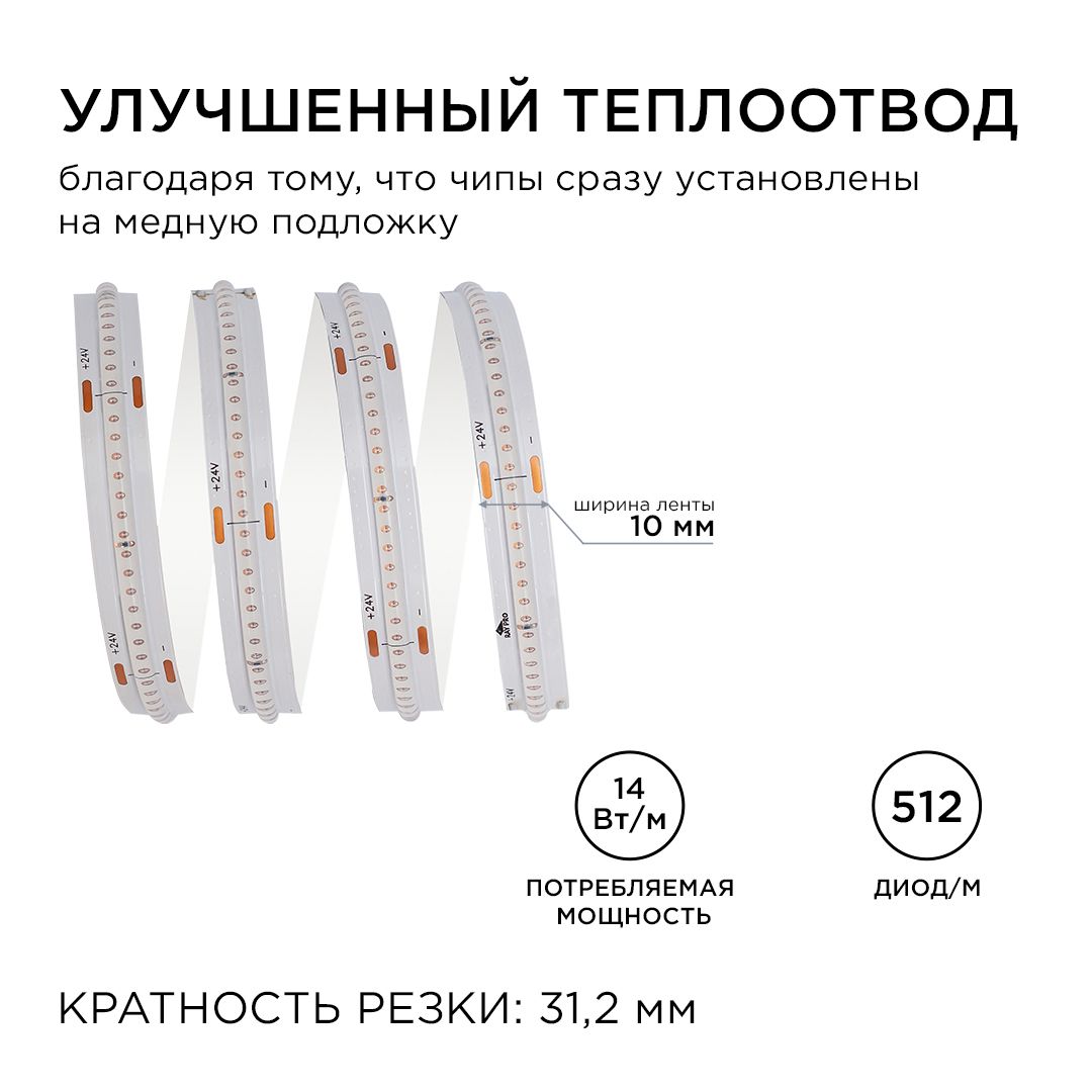 Светодиодная лента Apeyron 14W/m 512LED/m COB синий 5M 217ОО