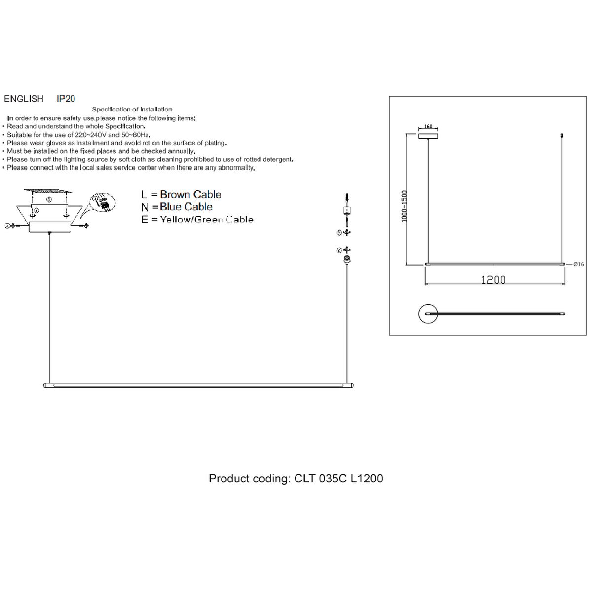 Подвесной светодиодный светильник Crystal Lux CLT 035C L1200 BL