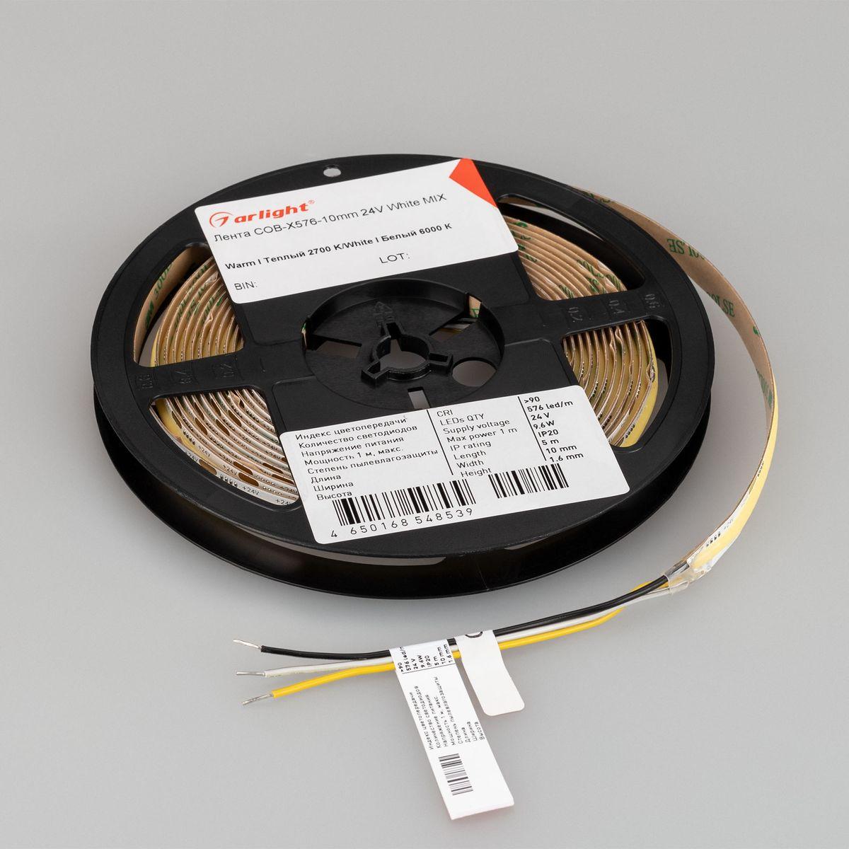 Светодиодная лента Arlight 9.6W/m 576Led/m CSP теплый/холодный белый 5M COB-X576-10mm 24V White-MIX 045179