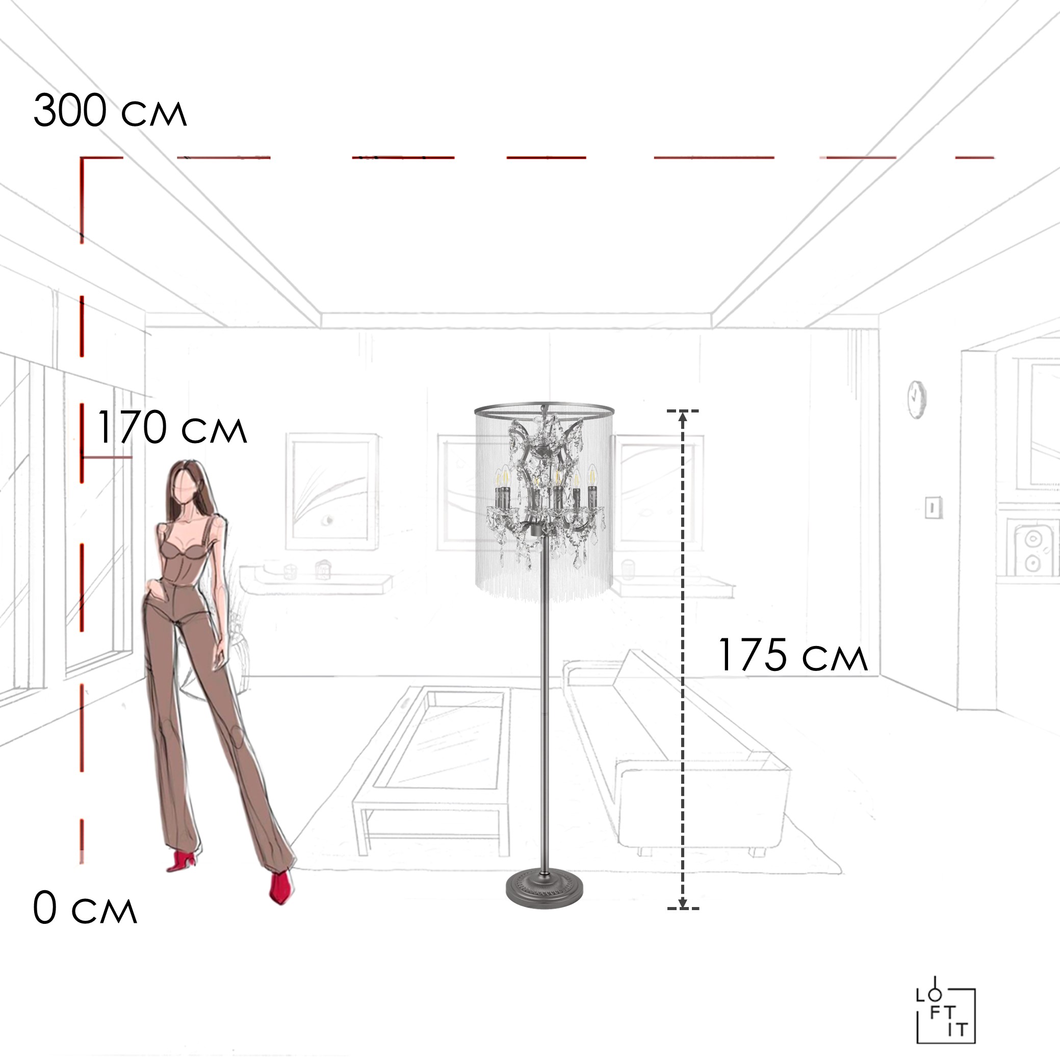 Торшер LOFT IT Vaille Crystal 10450F