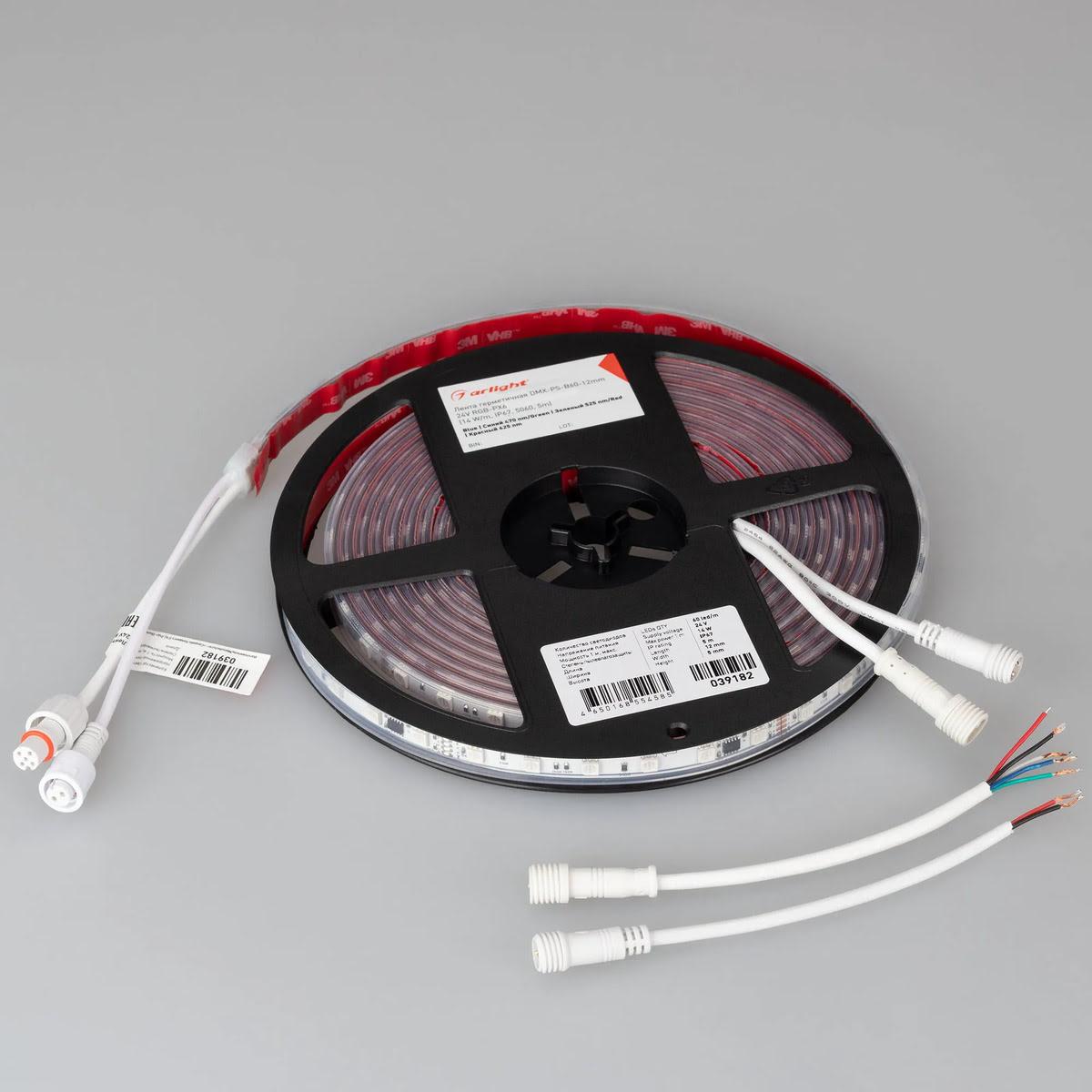 Светодиодная лента герметичная Arlight 14W/m 60LED/m 5060SMD разноцветный 5М DMX-PS-B60-12mm 24V 039182
