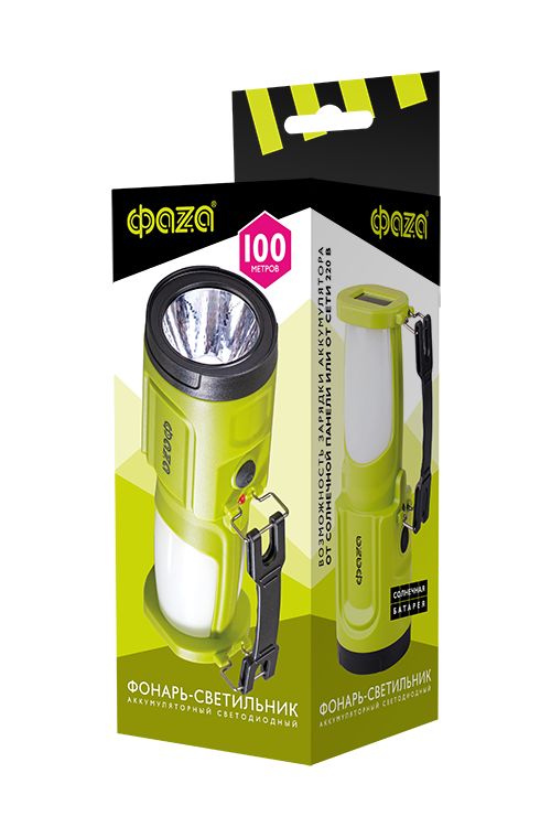 Прожекторный светодиодный фонарь на солнечной батарее ФАZA аккумуляторный 132 лм 180х100 AccuF8-L1W/L24-gn