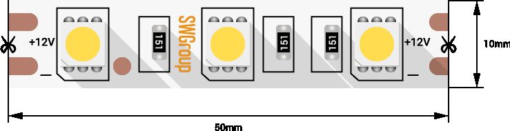 Светодиодная лента SWG 14,4W/m  60Led/m 5050SMD желтый 5M SWG560-12-14.4-Y-M 009262