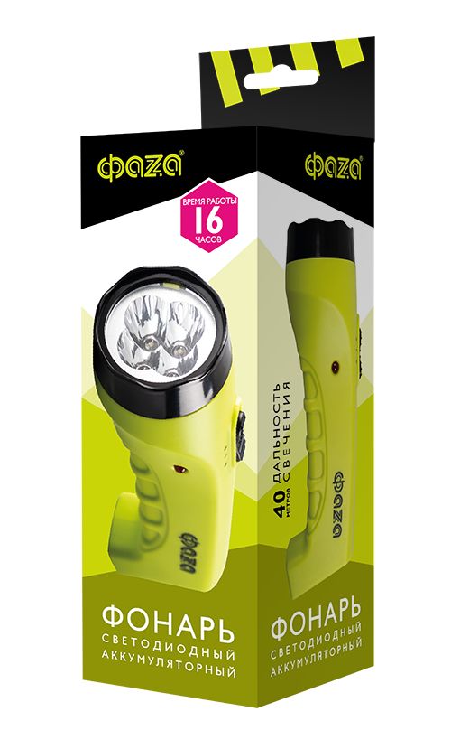 Ручной светодиодный фонарь ФАZA аккумуляторный 16 лм 162х53 AccuF2-L04-gn