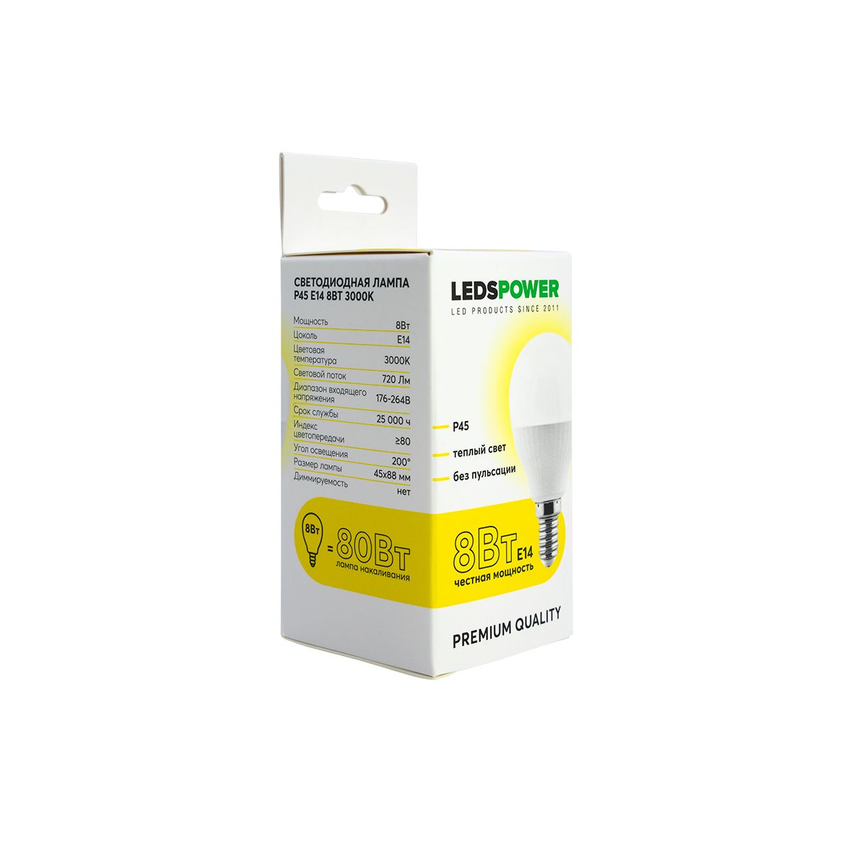 Светодиодная лампа LEDS POWER P45 E14 8Вт 3000К 006734