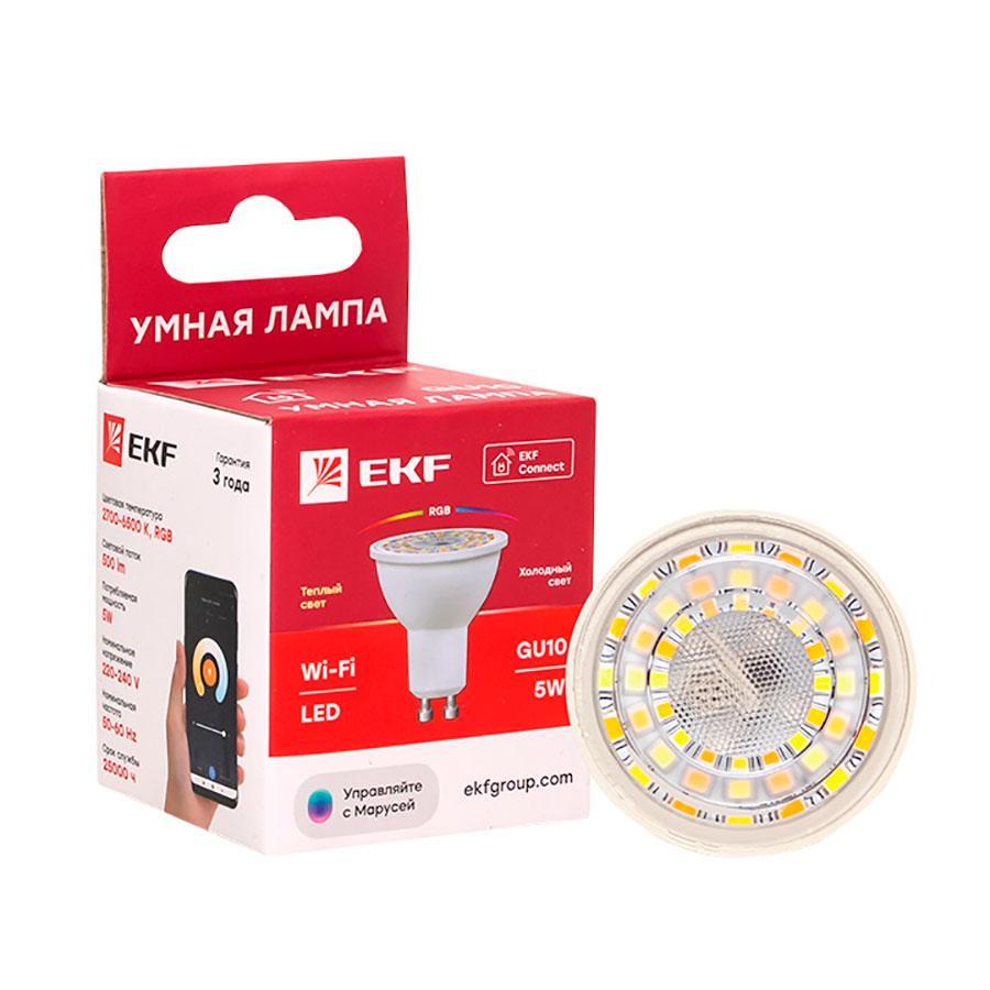Умная лампа GU10 EKF Connect 5W WIFI RGBW slwf-gu10-rgbw