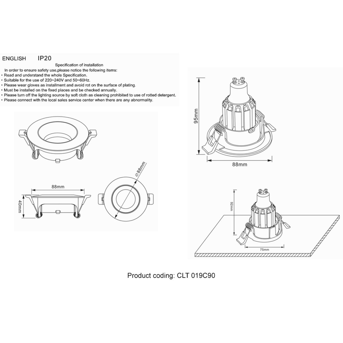 Встраиваемый светильник Crystal Lux CLT 019С90 BL