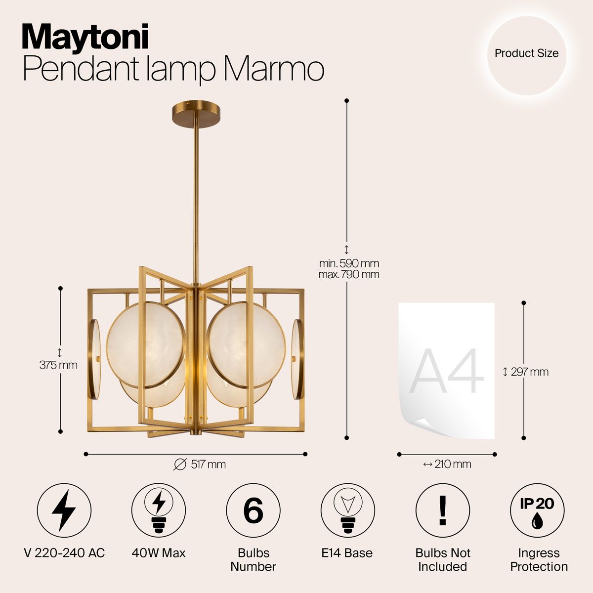 Подвесная люстра Maytoni Marmo MOD099PL-06G