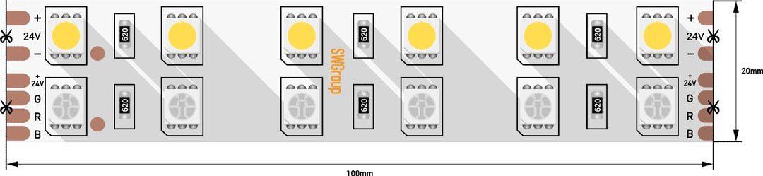 Светодиодная лента SWG 28,8W/m 120LED/m 5050SMD RGB/ теплый белый 5M 901044